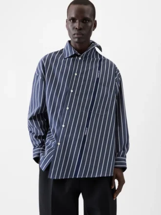 Camisa de manga larga Cuadro Camisa asimétrica con rayas Business