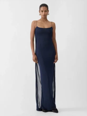 El vestido de punto Plumetis Vestido drapeado transparente
