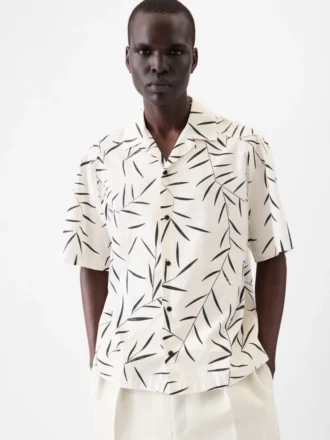 La camisa Fonccio Camisa de bolos con estampado de follaje La camisa Fonccio Camisa de bolos con estampado de follaje