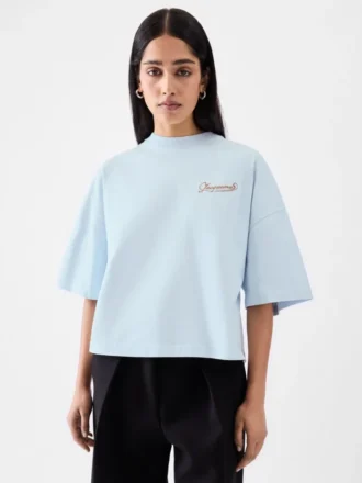 La camiseta Corto Camiseta bordada de corte cuadrado